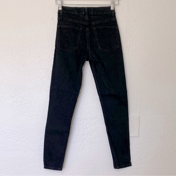 Reformation Denim Black Serena High Rise Crop Button Fly Skinny Jeans, Size 24 - Picture 3 of 7